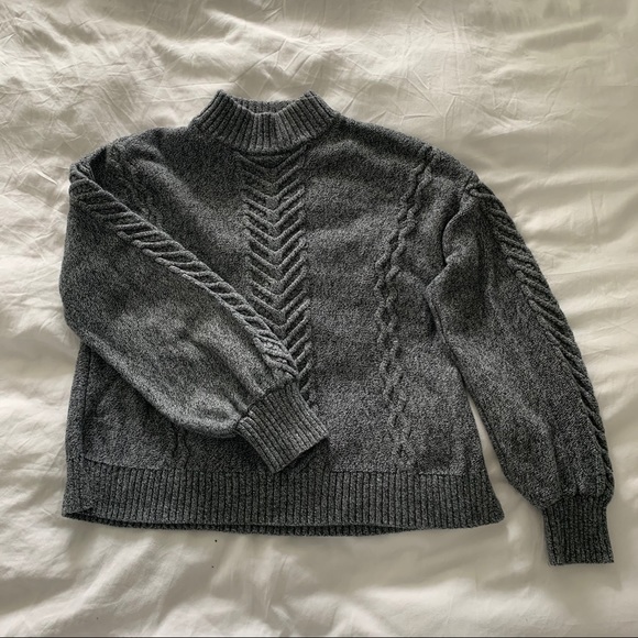 GAP heather grey knitted bubble sleeve sweater - Picture 3 of 8